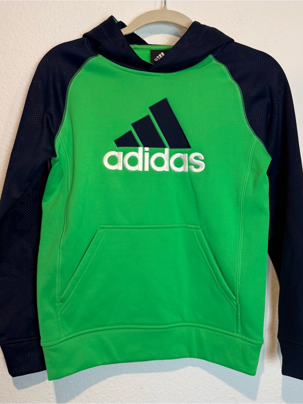 Adidas Hoodie Boys Green Navy Pullover Sweatshirt Youth Size M (10-12) NWT